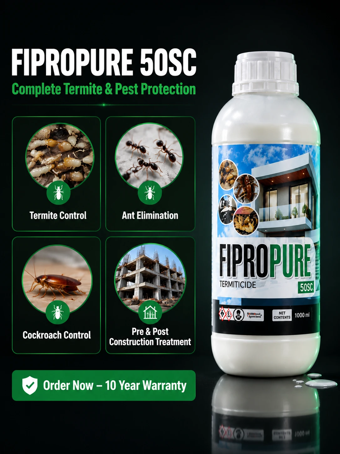 Termite, ant and cockroach control, pre and post construction treatment